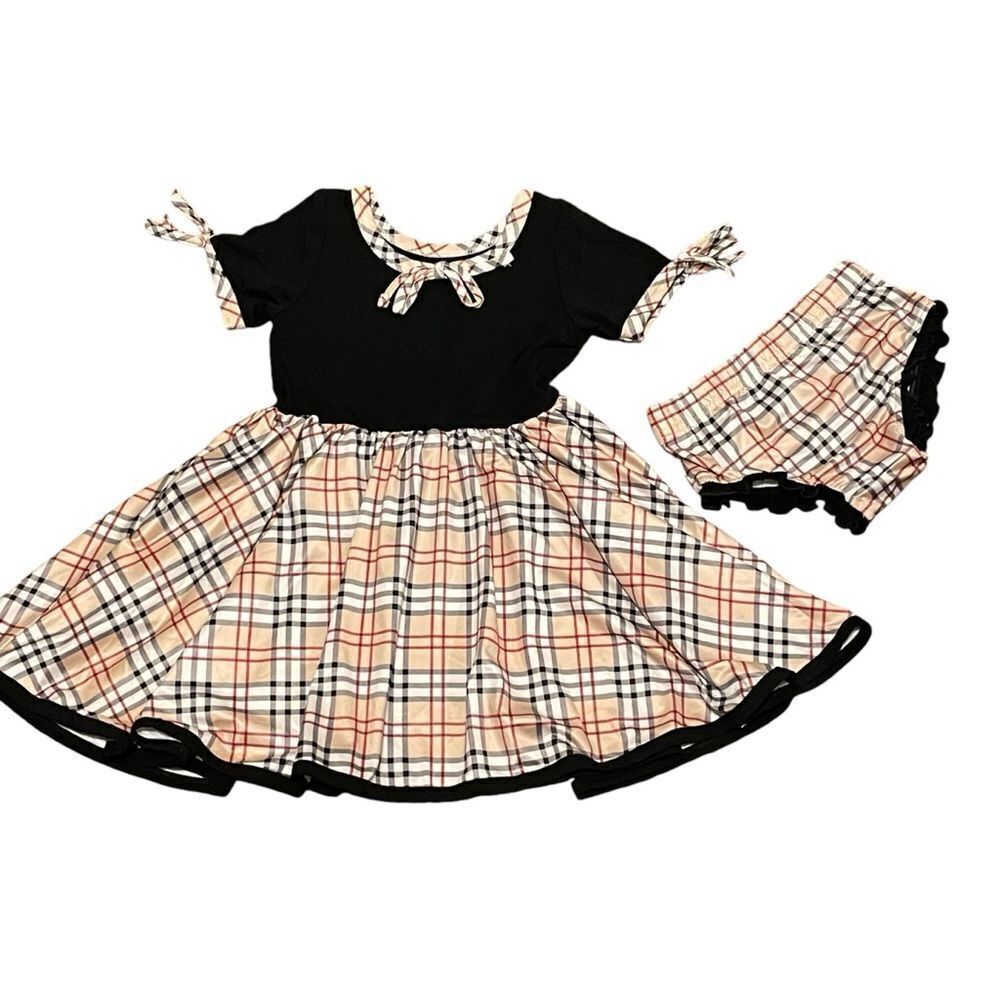 NWOT Charlie's Project Girl Berry Hugs Plaid Twirl Dress Black Cream White 2T